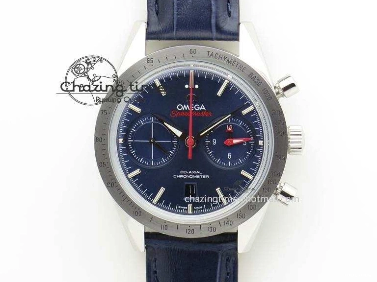 0505 DailyWear Speedmaster ’57 SS Chrono AXF Best Edition Blue Dial on Blue Leather Strap A 8279